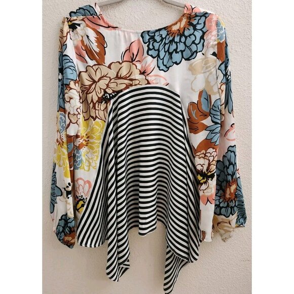 Coco Bianco White Multi-Colored Round Neck Long Sleeve Pullover Blouse sz L - Picture 5 of 8